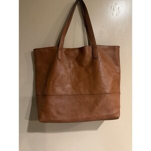 Overbrooke Brown Large Leather Tote  Charm Stitching Accent Inner Pocket Tassel